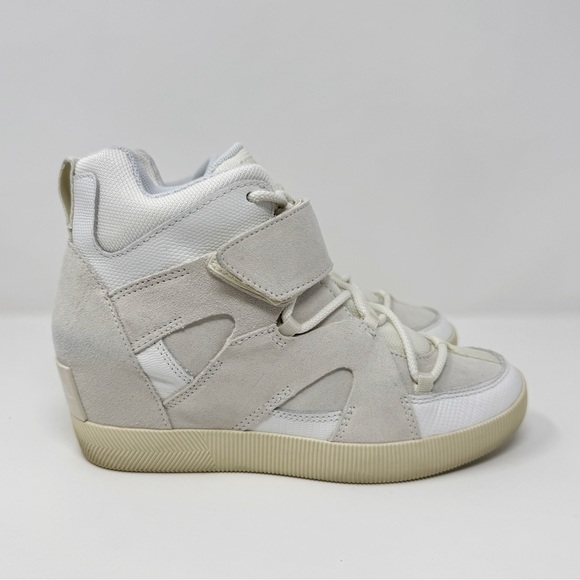 Sorel Out n About Sport Wedge Sneaker Suede Leather White Seat Salt - Picture 1 of 9